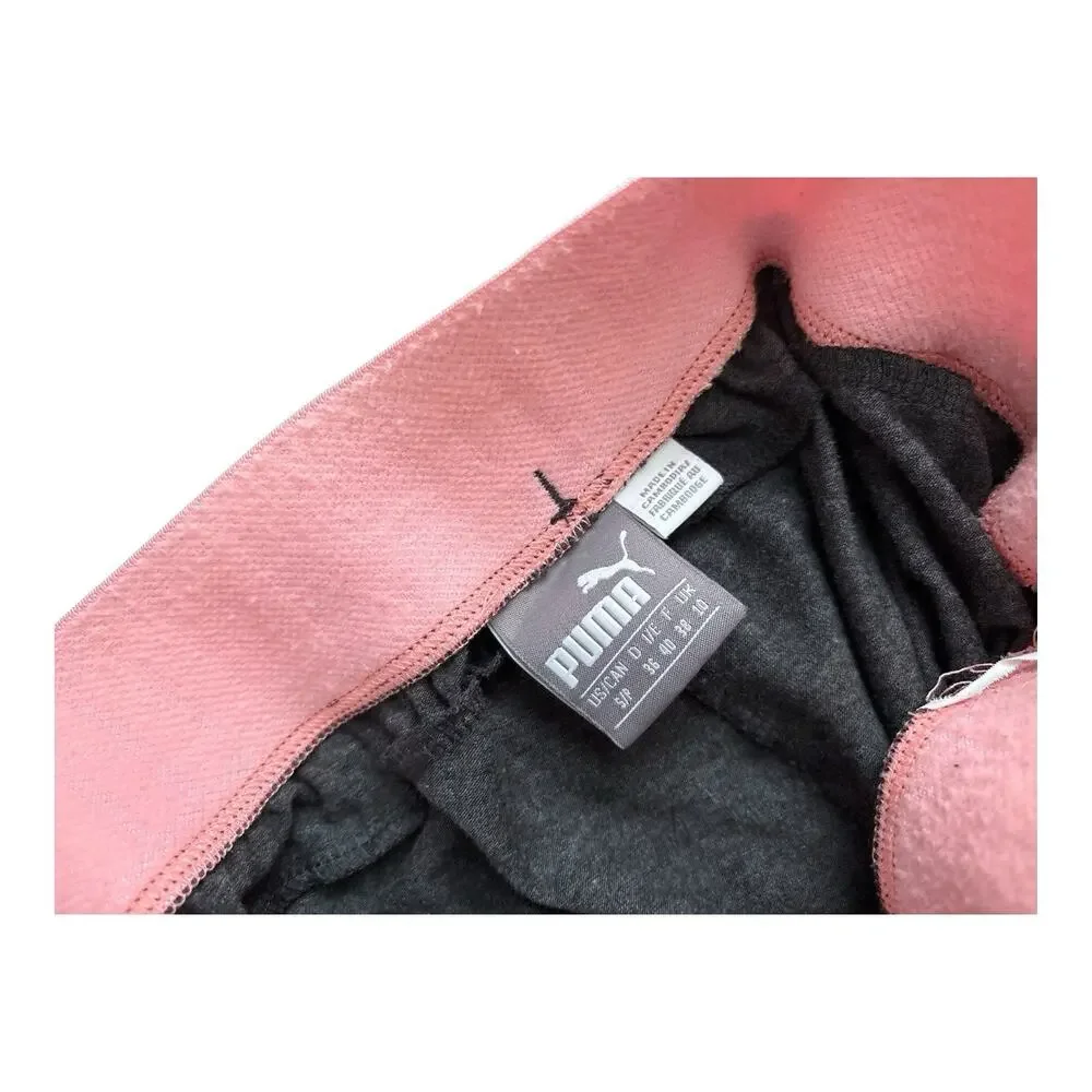 Puma Sleep Shorts Womens Size S Gray Pink Logo Pull On Lounge Pajamas Drawstring
